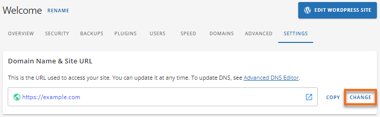 Domain Name & Site URL - Change link