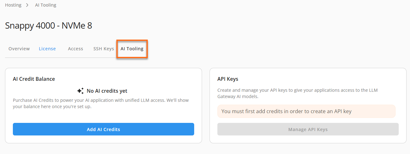 Customer Portal - Hosting tab - AI Tooling