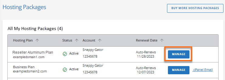 Reseller plan - Manage button