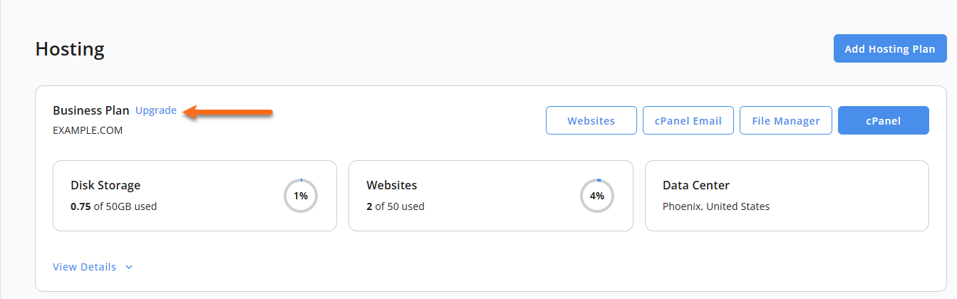 Customer Portal - Hosting - Upgrade Plan