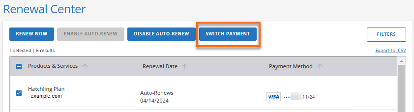 Customer Portal - Renewal Center - Switch Payment
