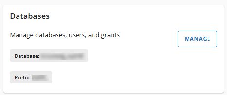 Databases - Manage button