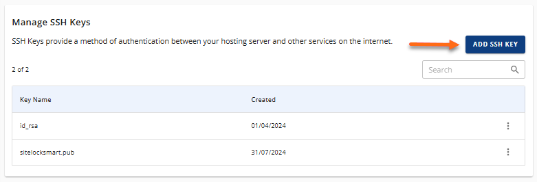 SSH Management - Add SSH Key button