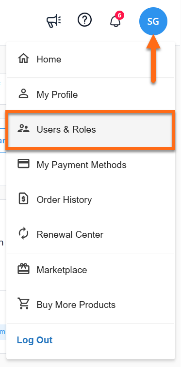 Customer Portal - Profile icon - Users & Roles
