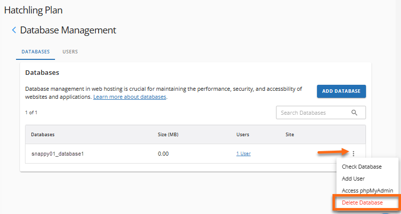 Manage MySQL Databases - Delete Database