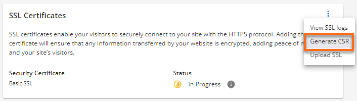 Customer Portal - SSL Certificate - Generate CSR