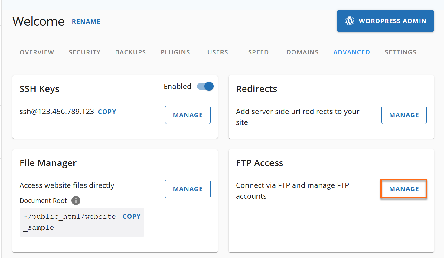 HostGator Websites Tab FTP Access