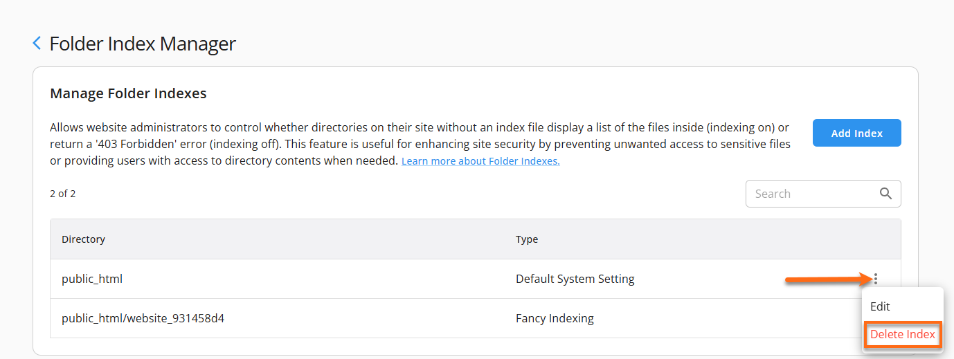 Customer Portal - Folder Index Manager Delete Index