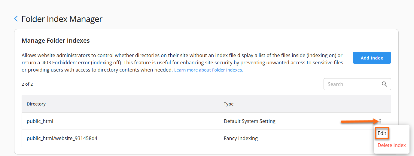 Customer Portal - Folder Index Manager Edit Index