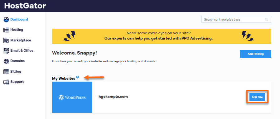 HostGator Customer Portal Edit Website