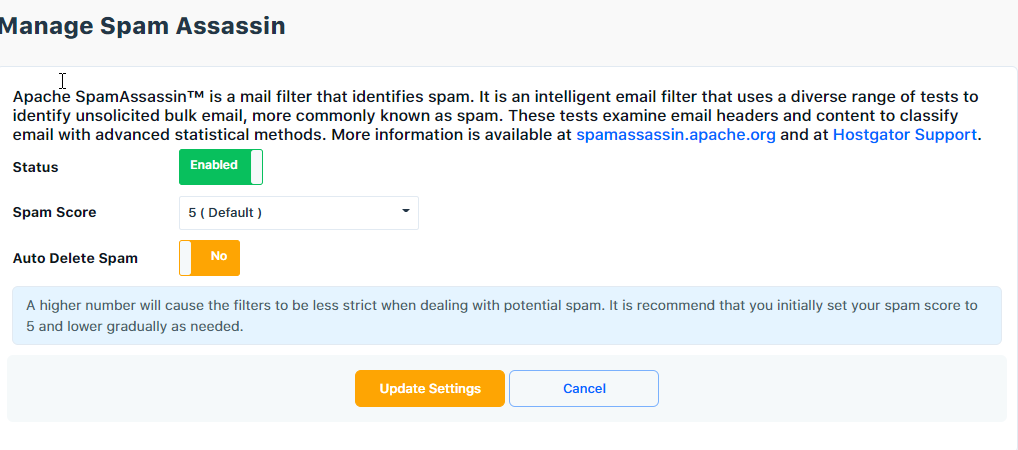Manage Spam section