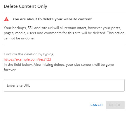 Delete content confirmation box