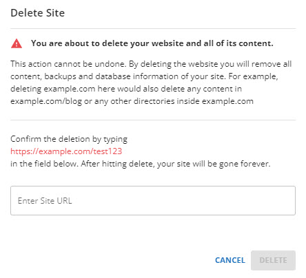 Delete site permanently