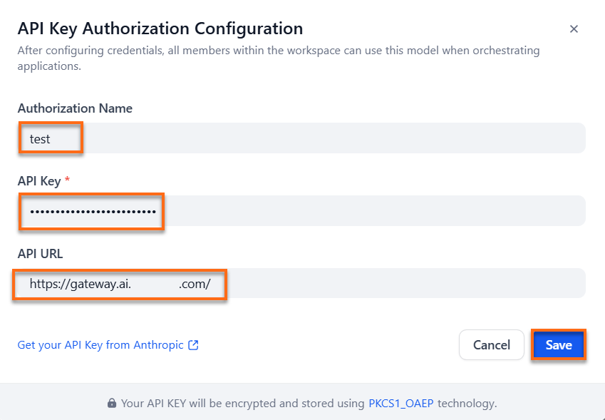 Dify dashboard - Model Provider - Add Key