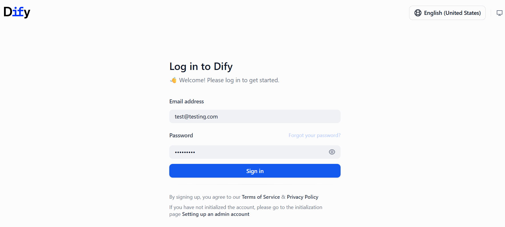 Dify dashboard - Log in