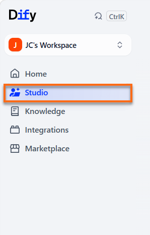 Dify dashboard - Studio