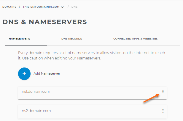 Domains Dashboard - Name servers