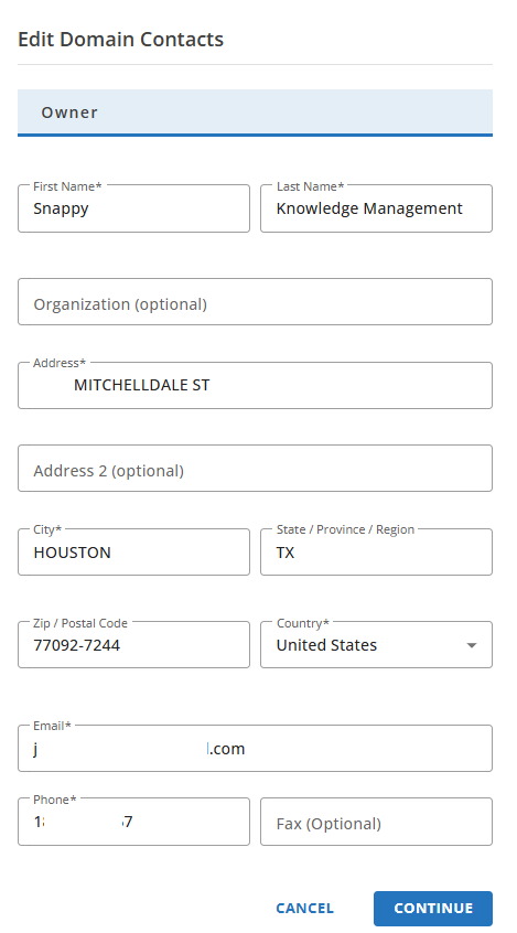 HG Domains - Edit Domains Contact
