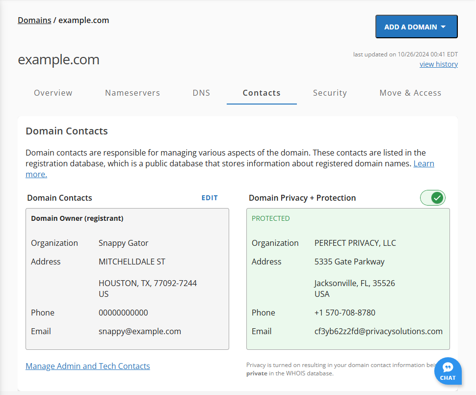 HG Domain Tab - Domain Contacts