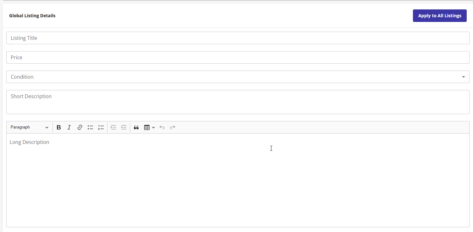 HostGator Ecomdash - Products Tab Create Product Global Listing Details