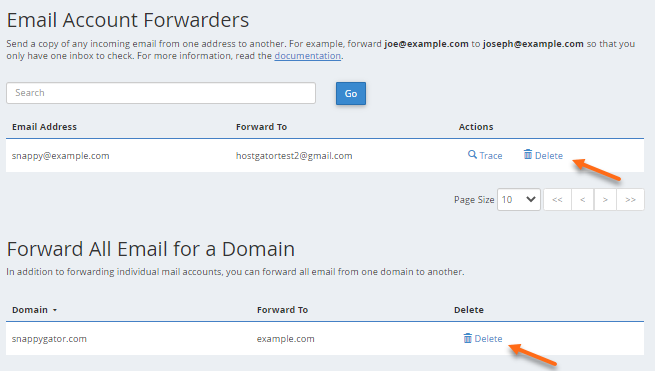 cPanel - Delete Forwarder