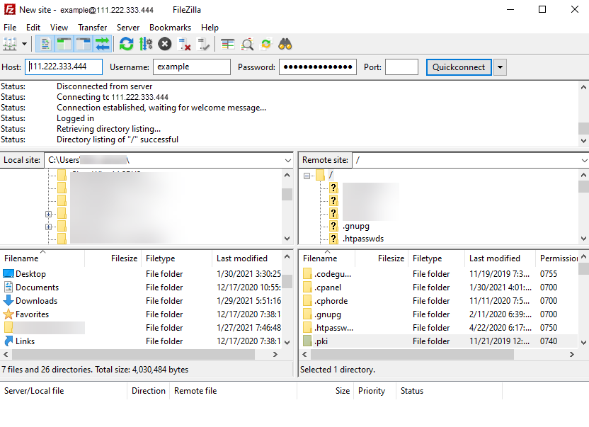 host in filezilla