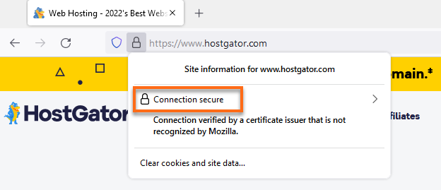 Mozilla Firefox - Connection secure