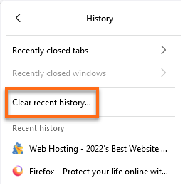 Firefox - Clear recent history...