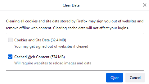 Firefox - Cached Web Content