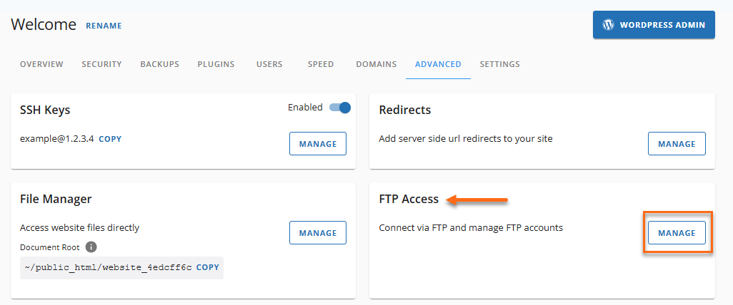 Manage button