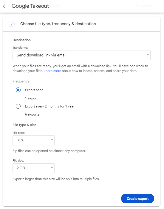 Create export button