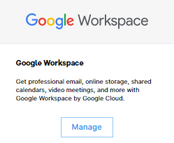 Manage button on G Suite Card