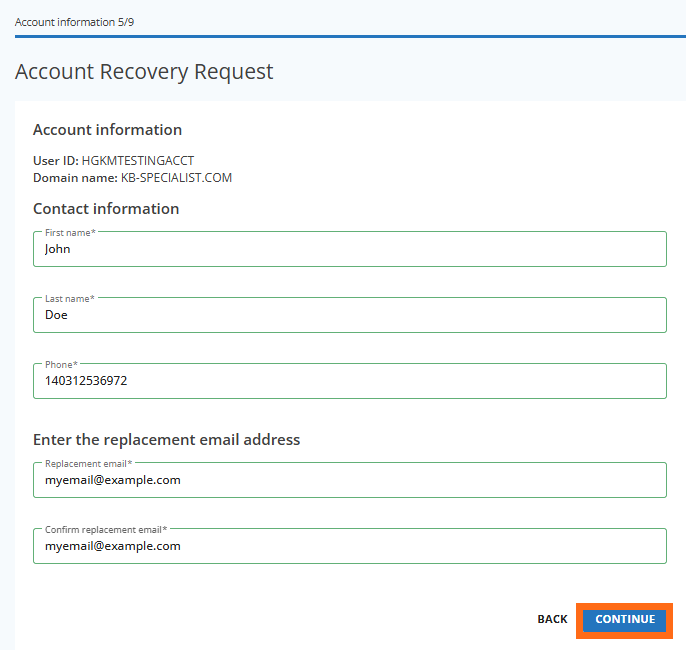 Submit CER - Enter Replacement Email
