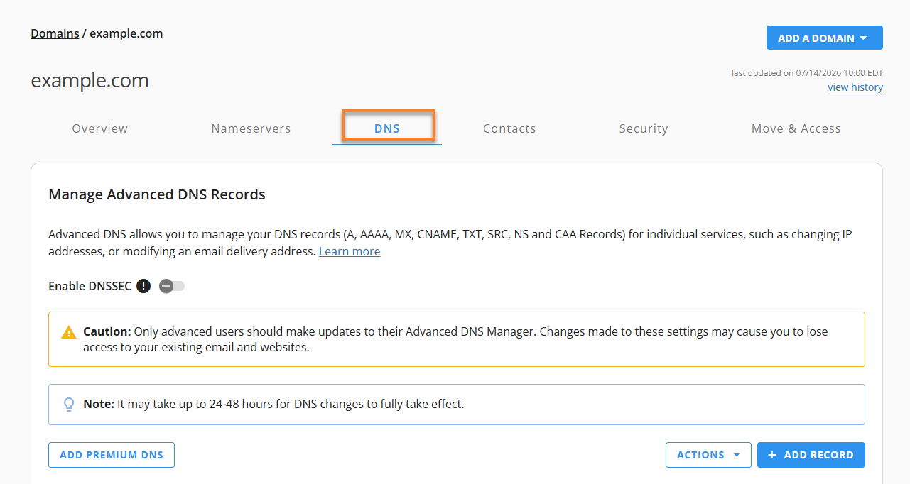 Advance DNS Records - Manage