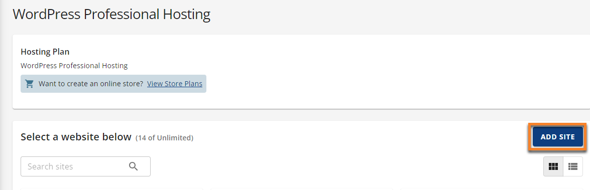 WordPress Add Site button
