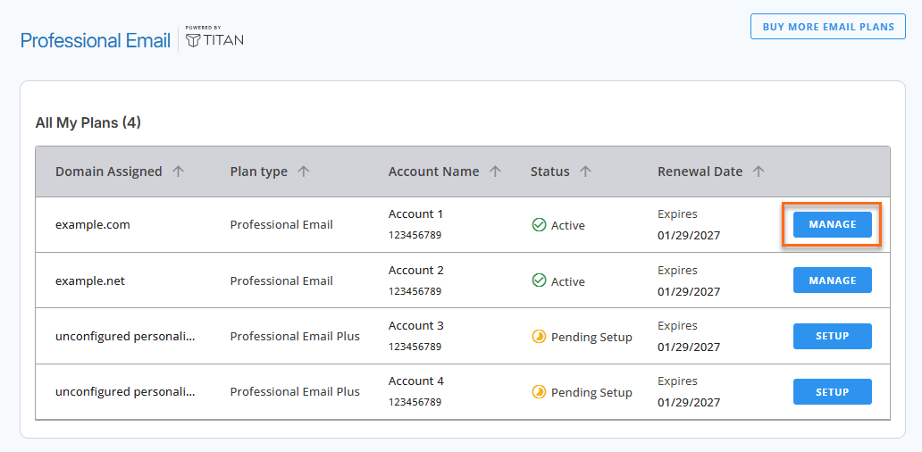 Professional Email - Manage