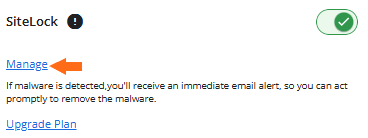 Security Tab - Sitelock - manage