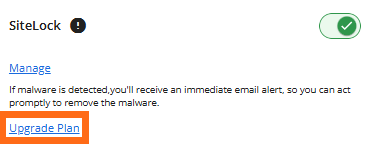 Security Tab - Sitelock - Upgrade Plan