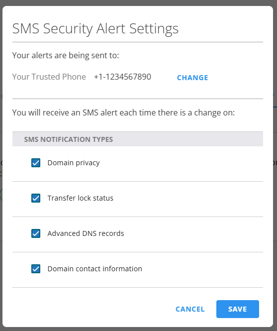 Security Tab - SMS Alerts - Check Services