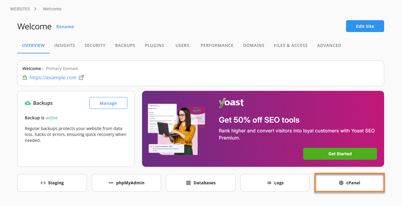 Single Sign-On - Website management tabs