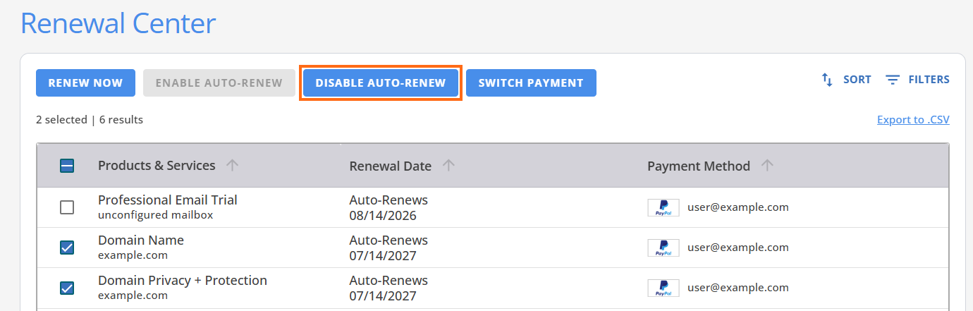 Renewal Center - Disable Auto-Renew