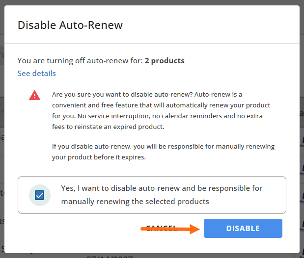Customer Portal - Confirm Disable Auto-Renew