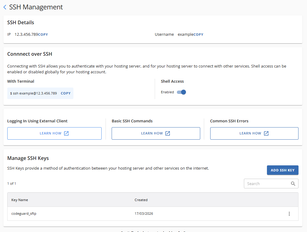 SSh Keys - SSH Management panel