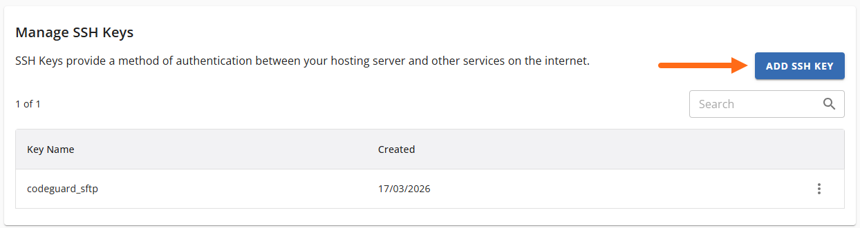 SSH Management - Add SSH Key button