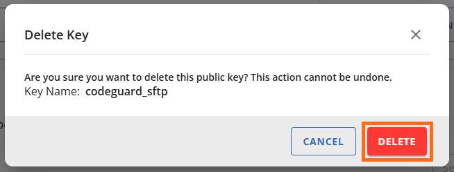 Manage SSH Keys - Confirm deletion of SSH key
