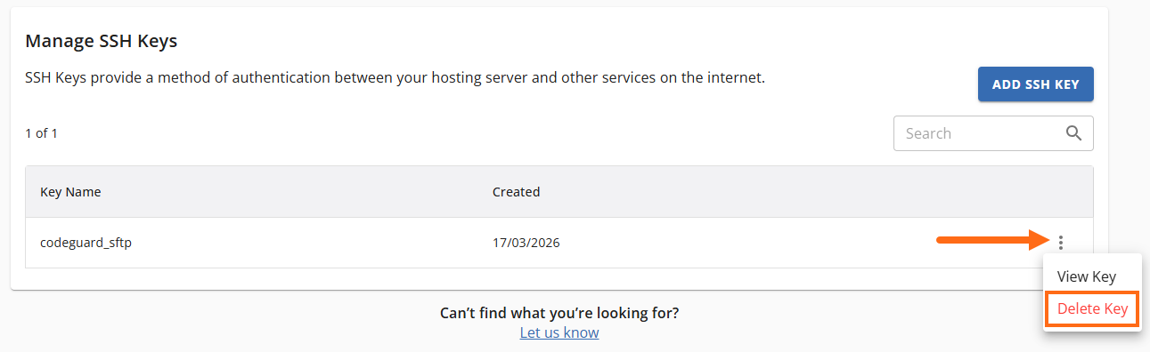 Manage SSH Keys - Delete SSH Key