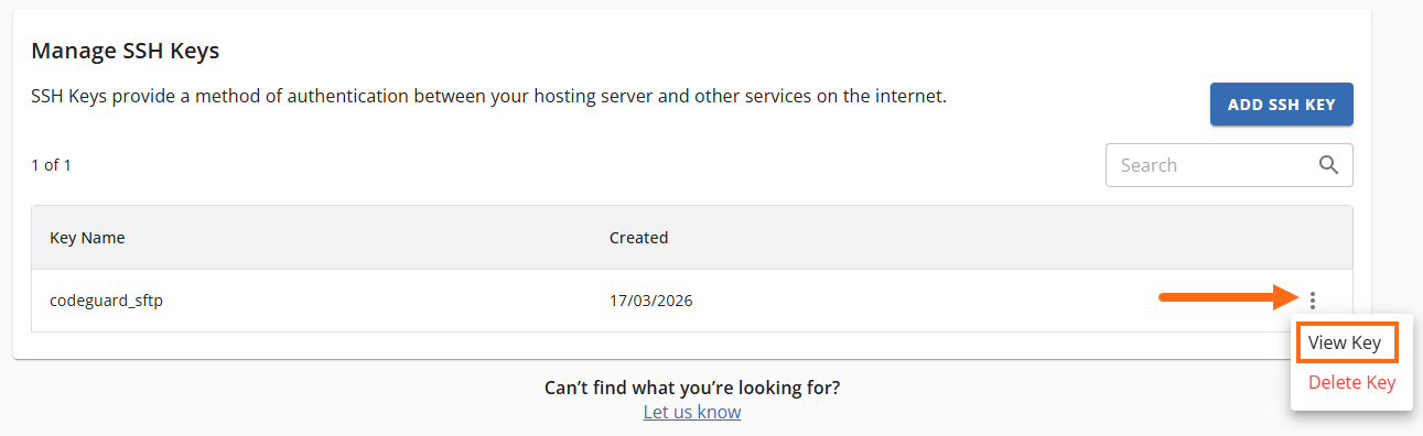 Manage SSH Keys - View SSH Key