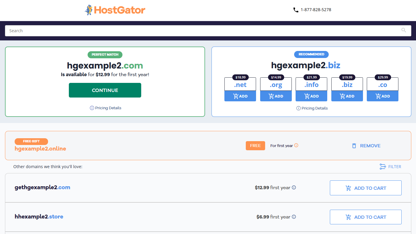 Domain search - Add to Cart