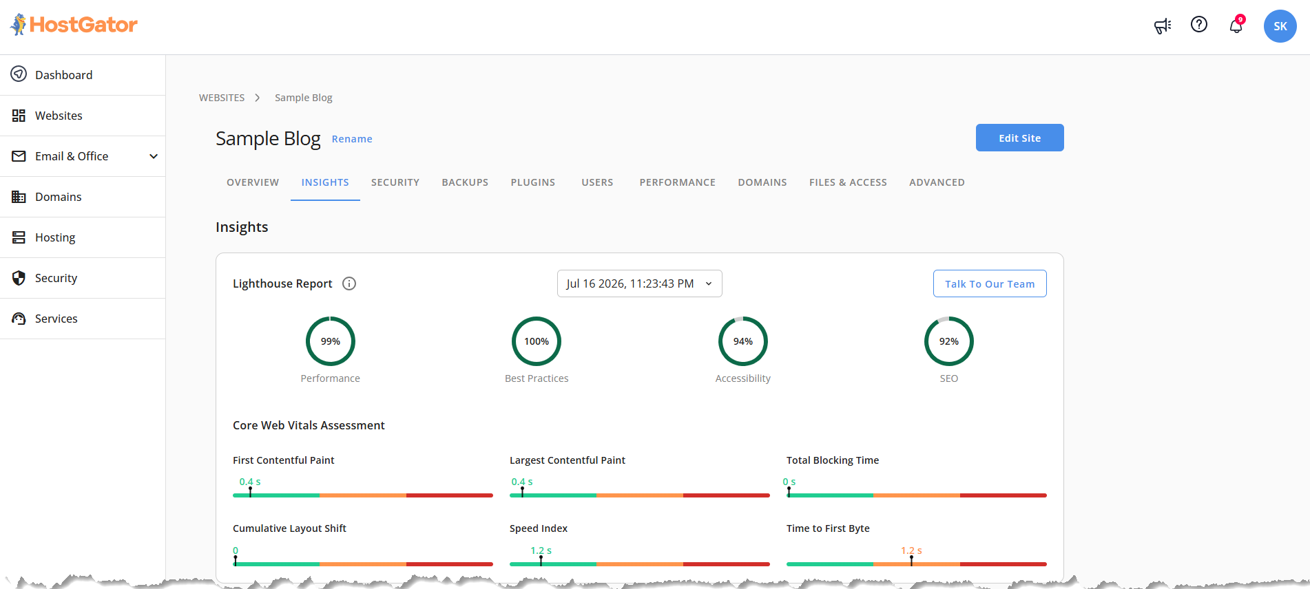 Insights tab