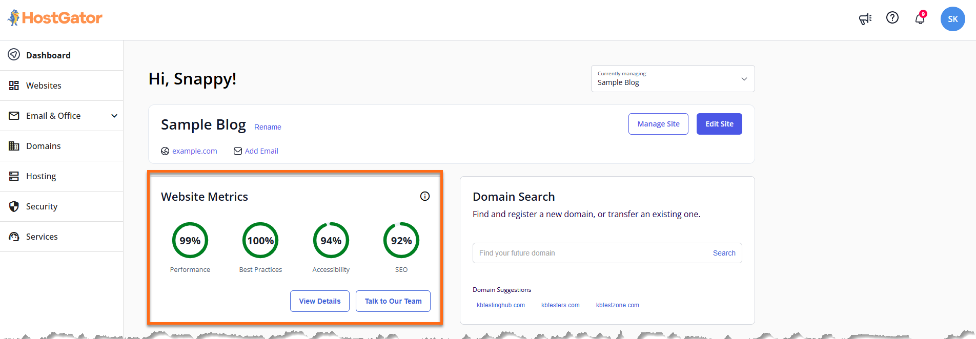 Dashboard - Websites Metrics